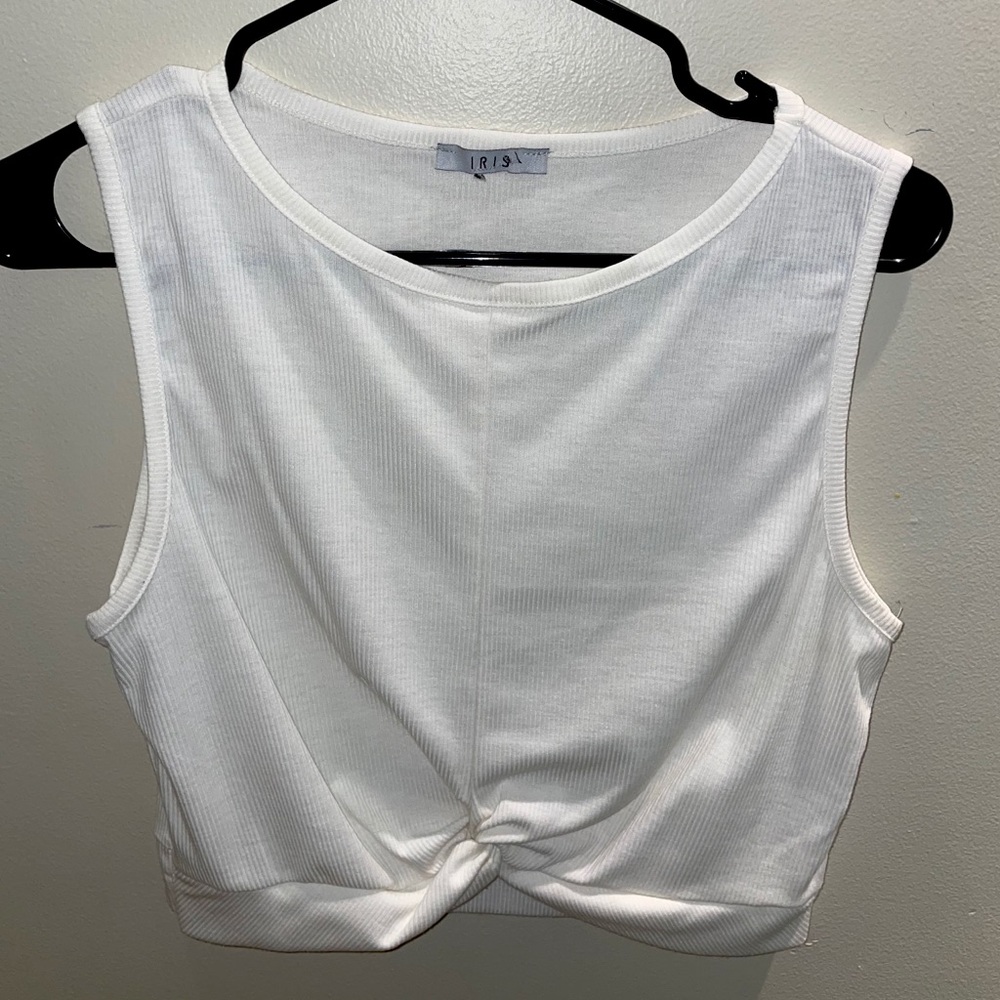white cropped crisscross tank top